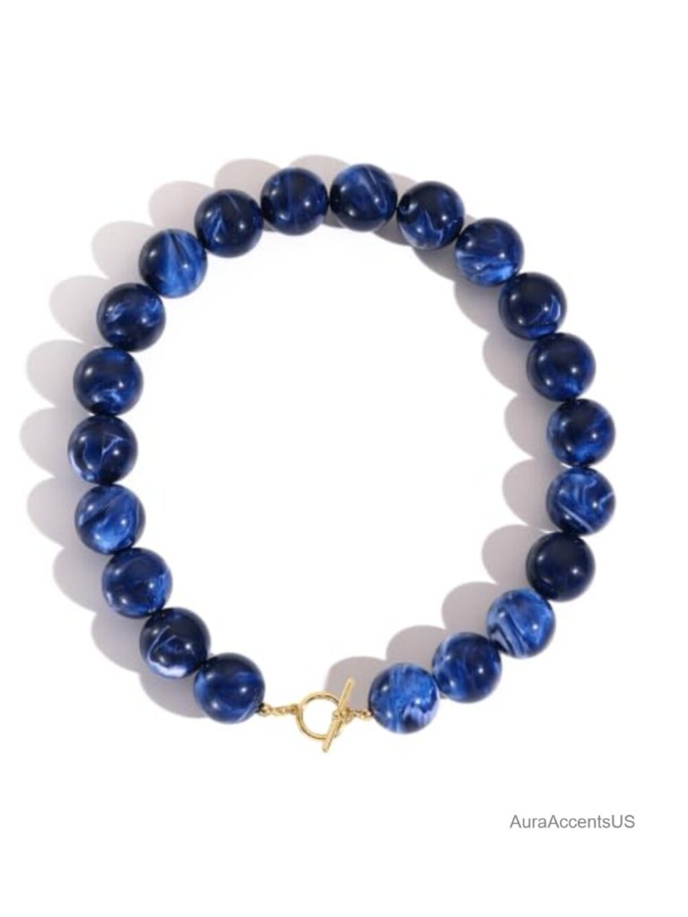 Chunky Round Resin Beaded Necklace 17 Inch 14K Gold Plated Toggle Clasp
